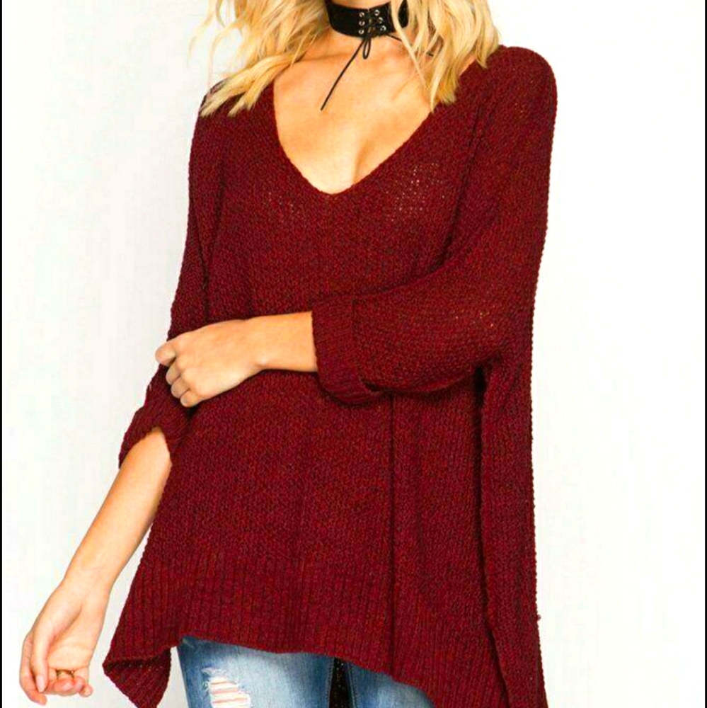 3/4 Sleeve Hi-Low Pullover Sweater One Size
